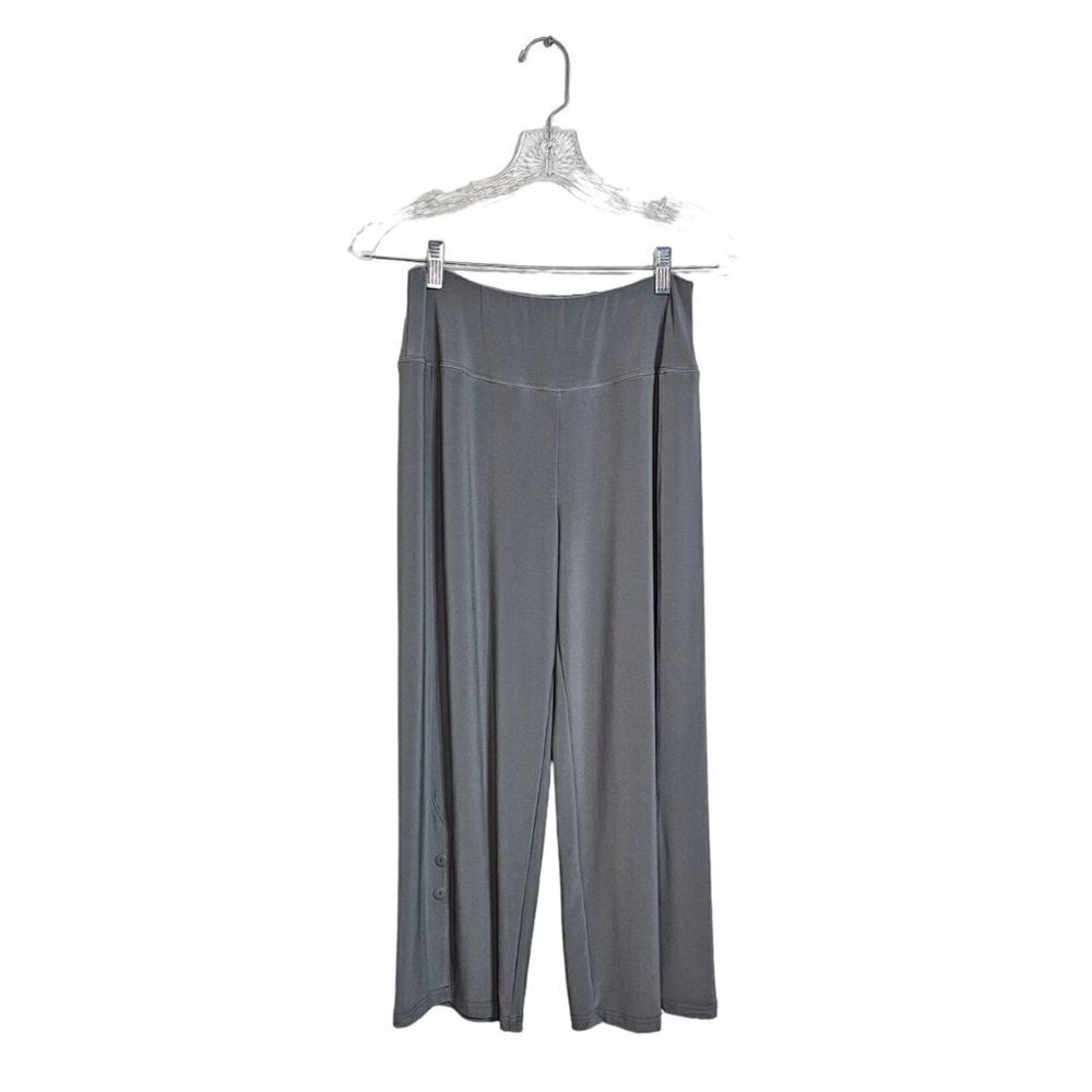 Sympli glow wide leg crop pants gray with button accents size 10